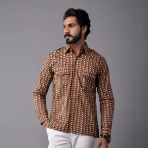 Buy Sanganeri Walnut Brown Hunting Styled Printed Shirt Men Artistic Outdoor